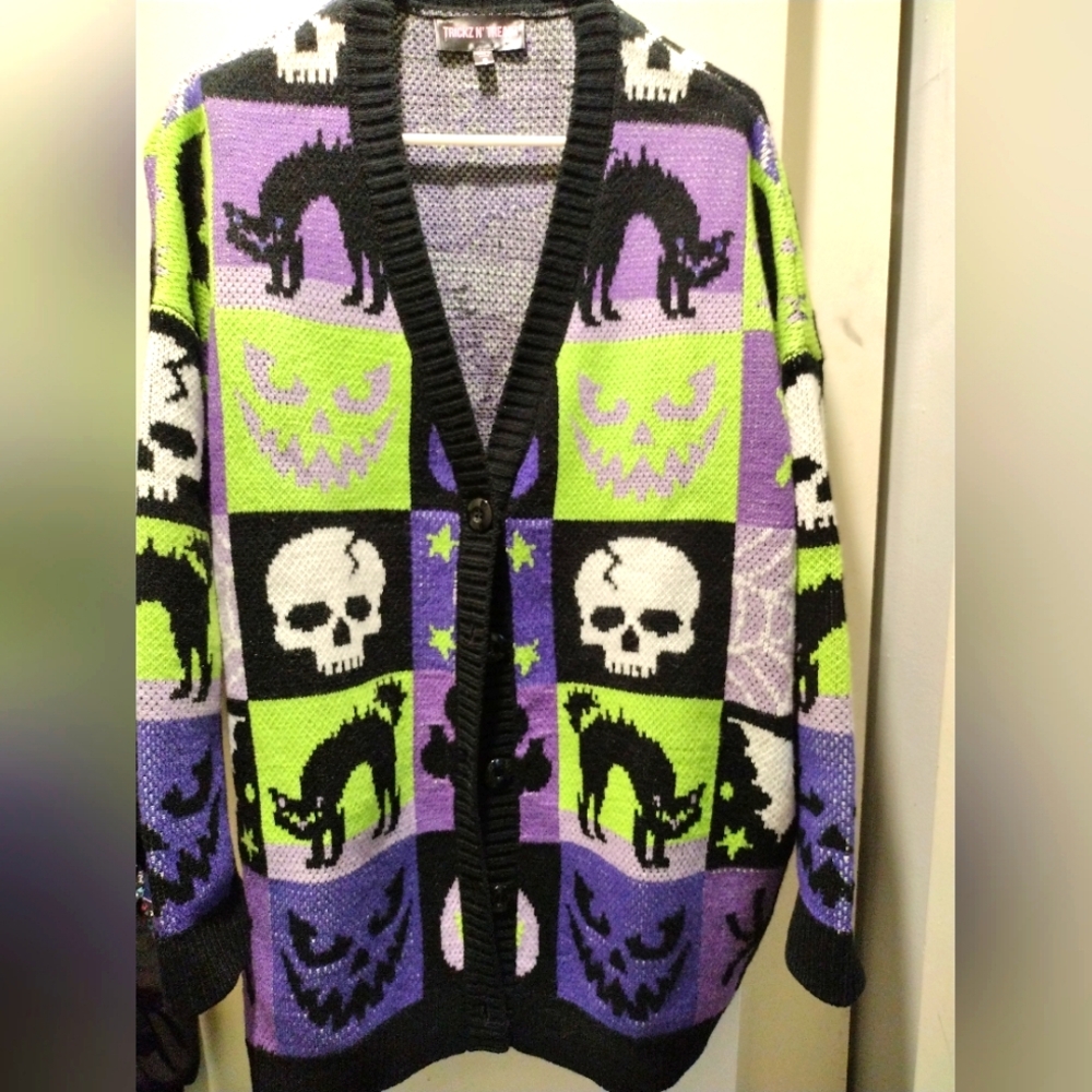 Dolls kill Halloween Goth patchwork Cardigan fits like a XXL